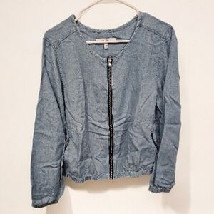 Fever Light Blue Jean Zip-up Shirt--Size Large